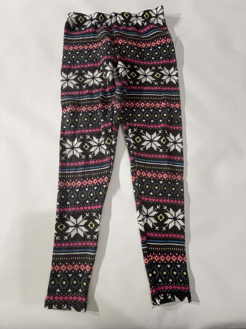 Girls M 8-10 Black Fair Isle Snowflake Fleece Leggings Winter Cozy Warm